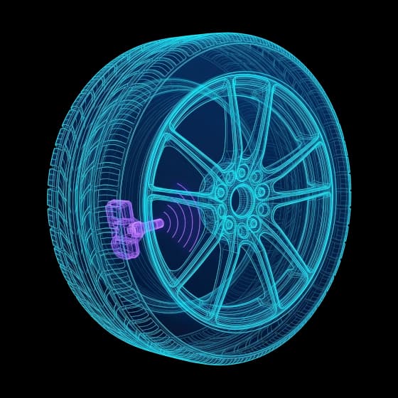 Wireframe eines Reifens mit RDKS-Drucksensor am Ventil